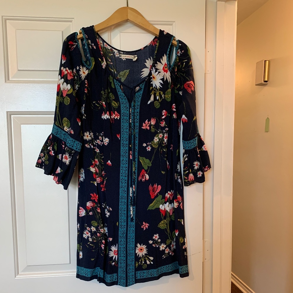 Chelsea and Violet navy floral cold shoulder dress size L